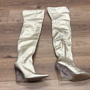 SHEIN Metallic Gold Over-the-Knee Boots